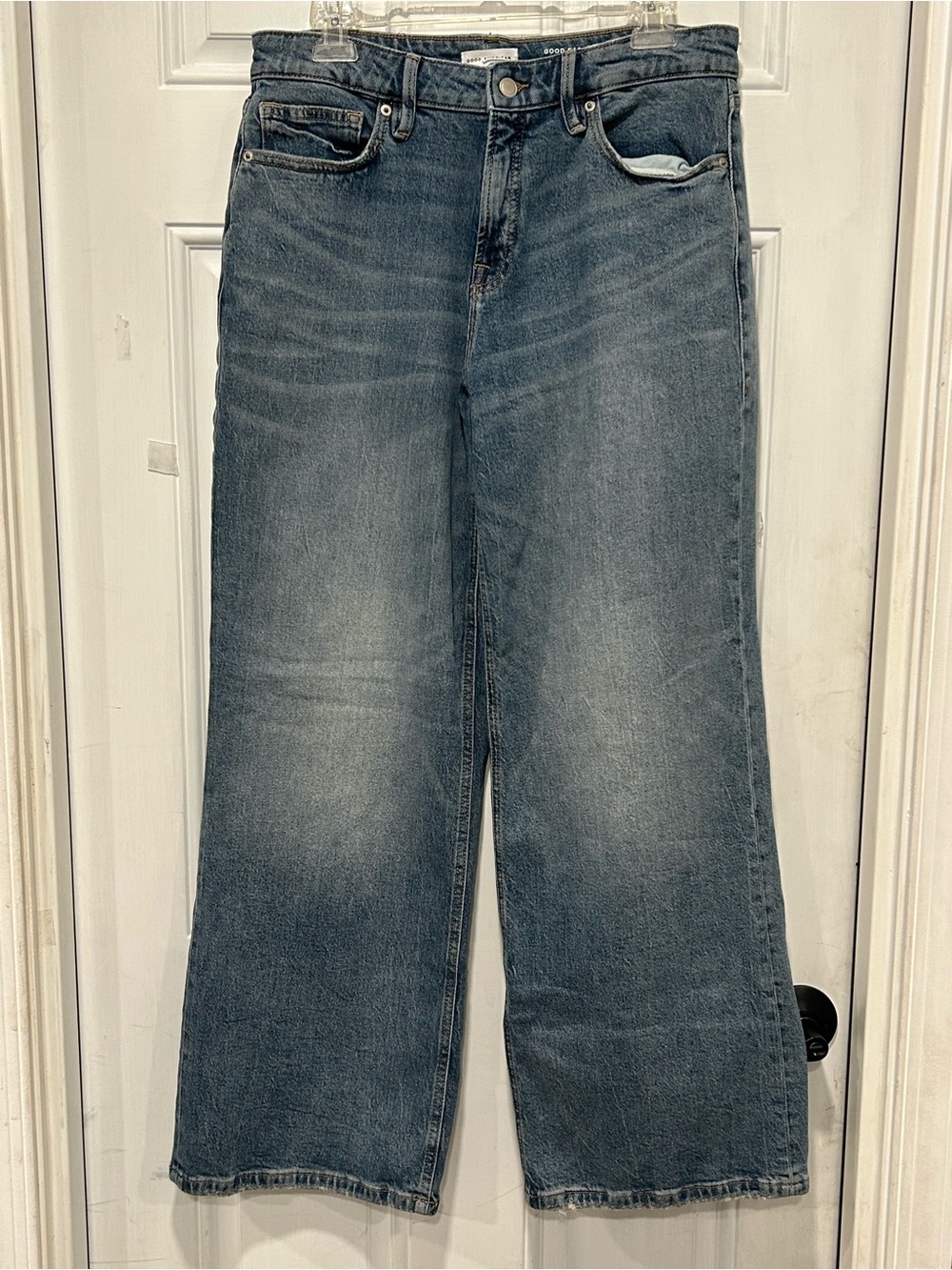 Good American Good Ease Relaxed Wide Leg Jeans Mid Rise Medium Wash Petite 6/28 - Picture 1 of 13